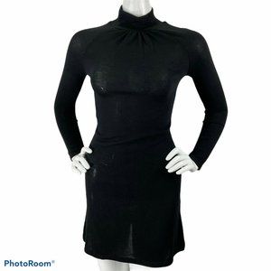 Aziz Sweater Dress Women Size Small Black High Neck Minimalist Bodycon Nwot